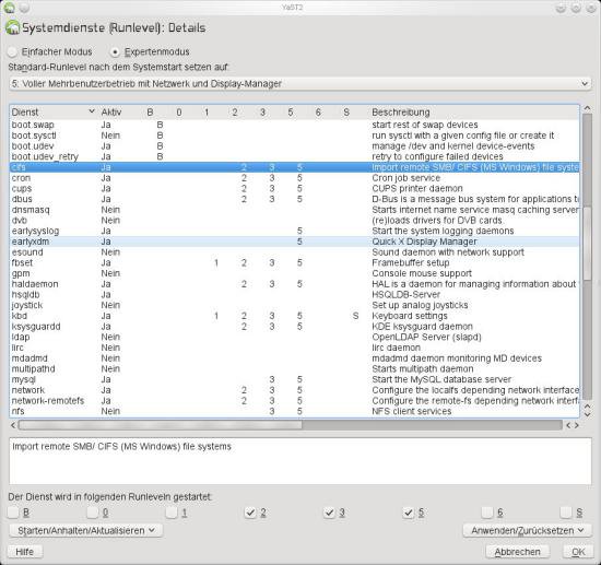 Yast Runlevel Editor - Cifs Dienst